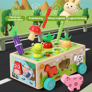 Woods™  - Vormpret in een wagen - Dieren en Groente puzzel