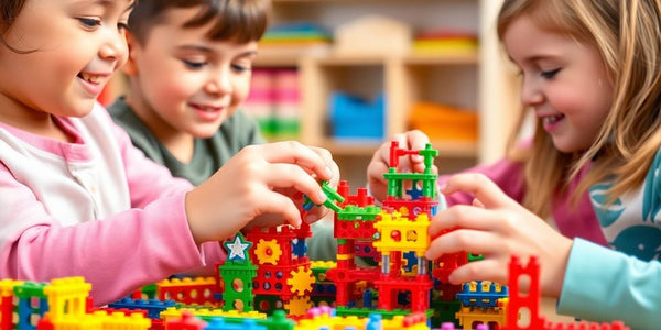 Kinderen spelen met kleurrijke magnetische bouwblokken.