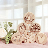 WoodStamp – Montessori & Creatief – 6 stuks Houten Kleistempels