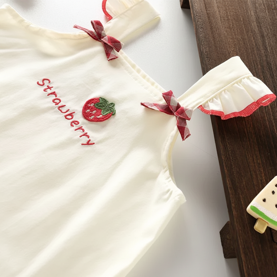 BerryBloom – Lief & Comfortabel – Meisjes Jurk met Aardbei en Konijntje Patch