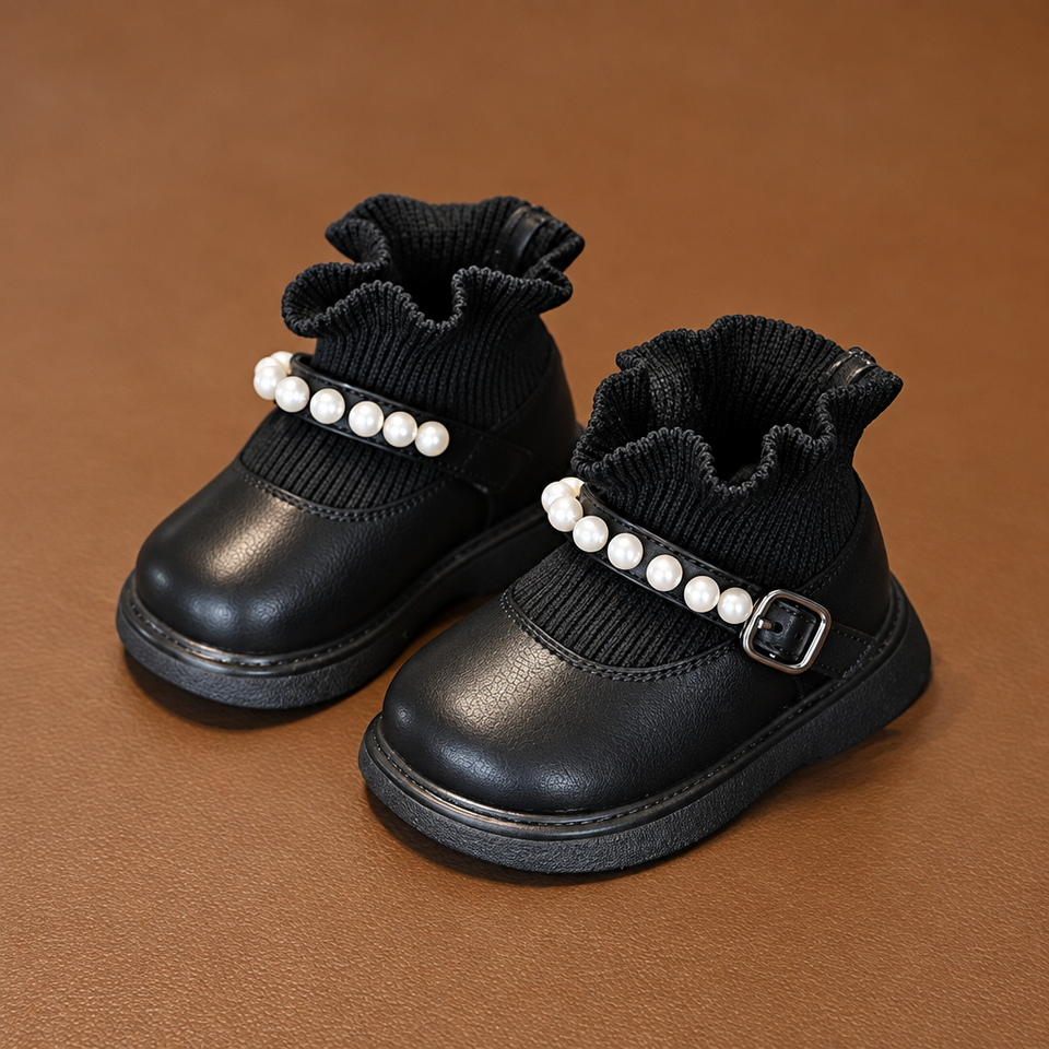 PearlCharm – Elegant & Schattig – Kinder Enkellaarsjes met Pareldetails