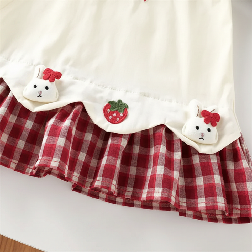 BerryBloom – Lief & Comfortabel – Meisjes Jurk met Aardbei en Konijntje Patch