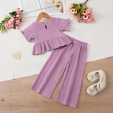 SoftCharm – Elegant & Comfortabel – Meisjes Set met Ruffle Top en Lange Broek