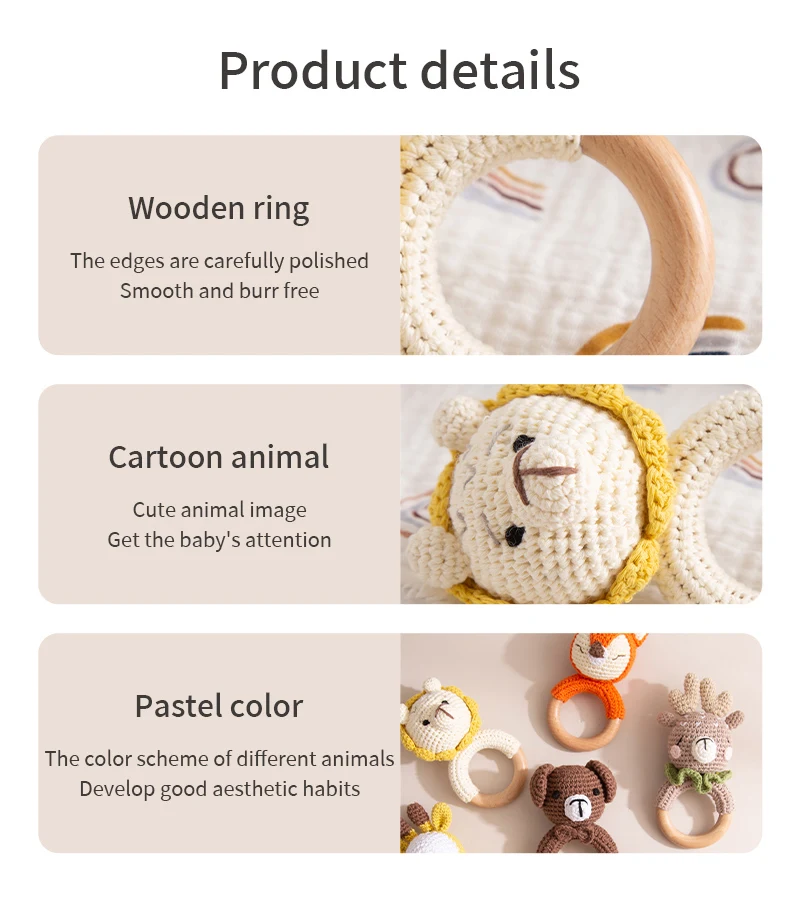 CuddleRattle – Zacht & Speels – Gehaakte Baby Rammelaar met Houten Ring