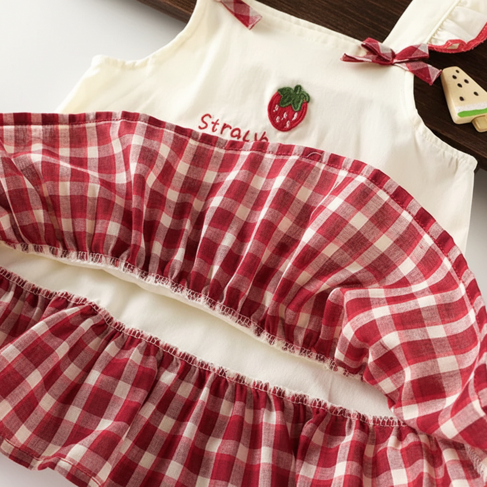 BerryBloom – Lief & Comfortabel – Meisjes Jurk met Aardbei en Konijntje Patch