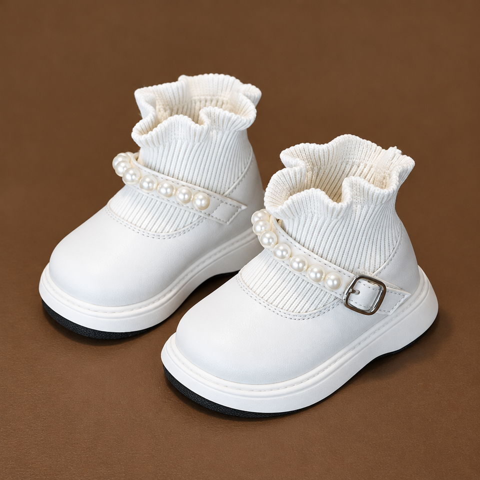 PearlCharm – Elegant & Schattig – Kinder Enkellaarsjes met Pareldetails
