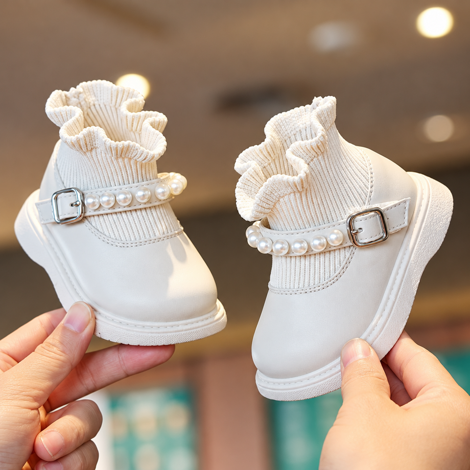 PearlCharm – Elegant & Schattig – Kinder Enkellaarsjes met Pareldetails