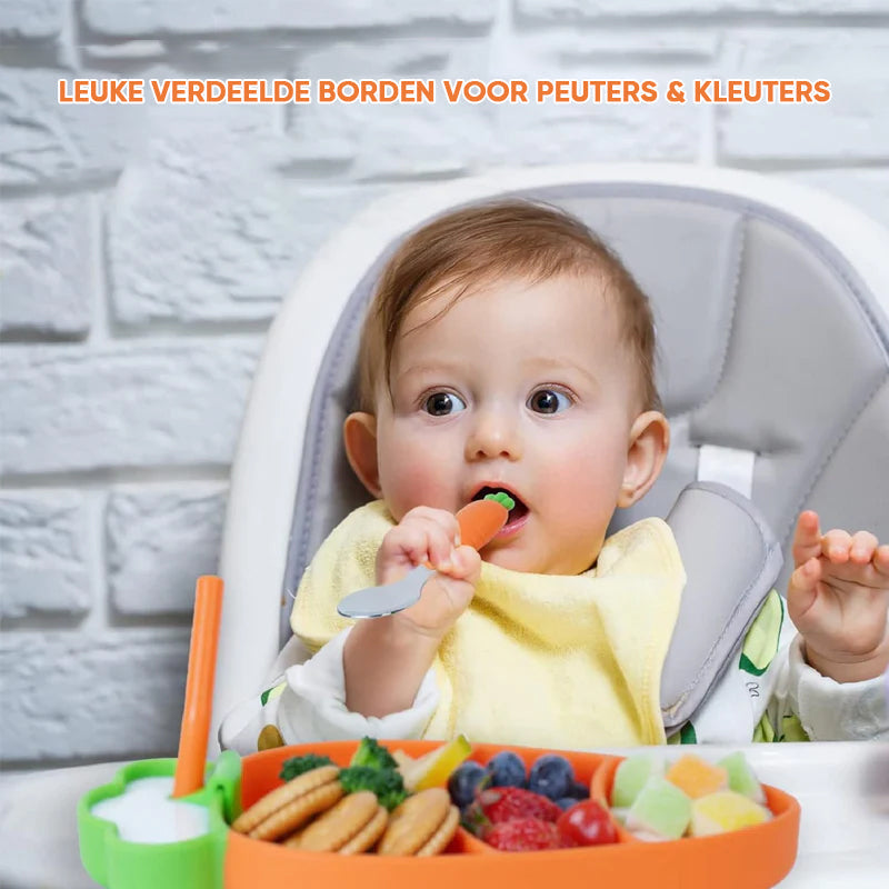MiniMeal – Veilig & Antislip – Siliconen Peuterbord Set met Bestek