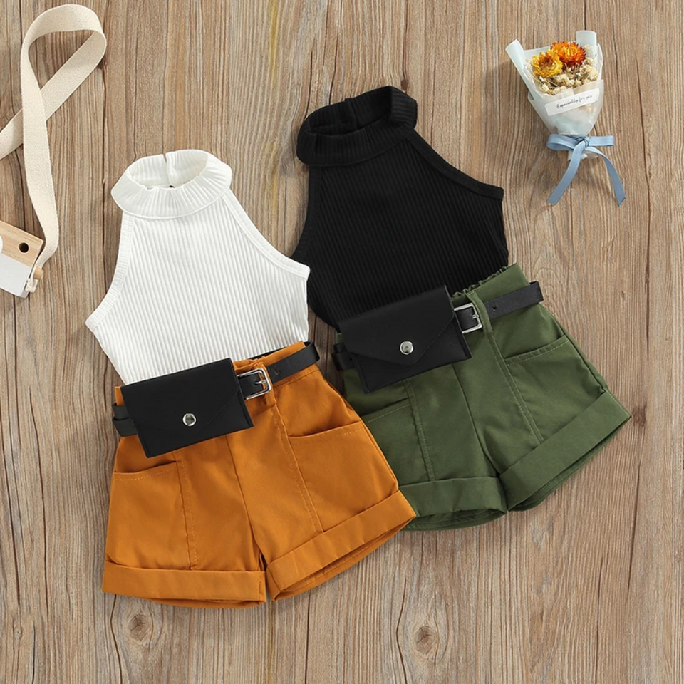 MiniFashionista – Elegant & Trends – Meisjes Set met Top, Short en Heuptasje