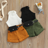 MiniFashionista – Elegant & Trends – Meisjes Set met Top, Short en Heuptasje