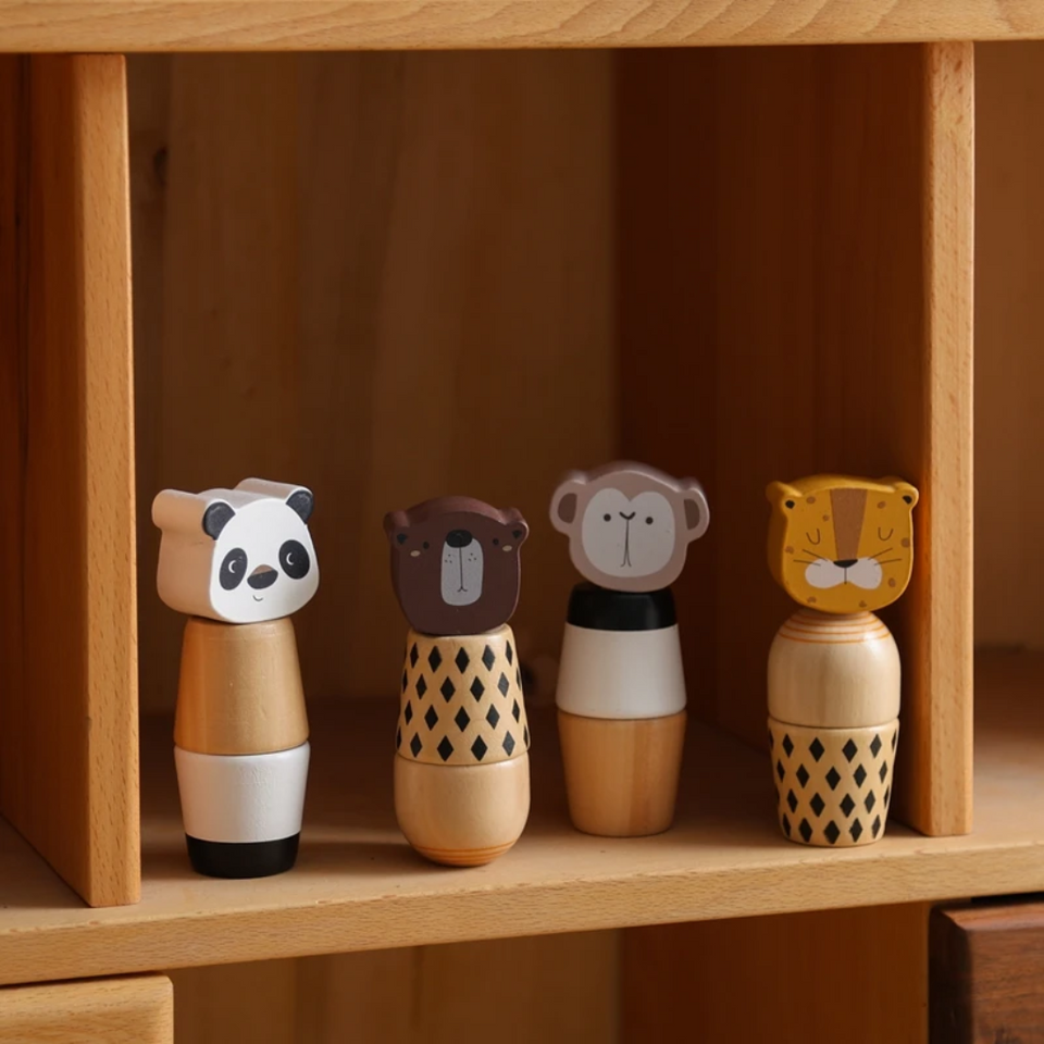 WoodyFriends – Motoriek & Plezier – Houten Dier Stapelspeelgoed
