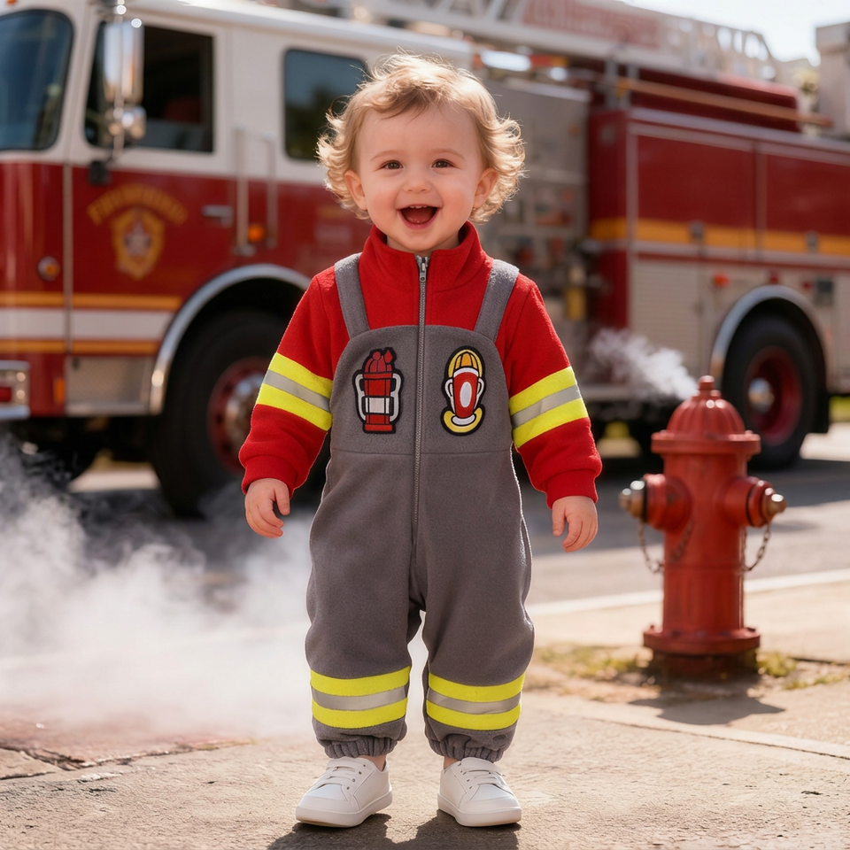 FireBuddy – Warm & Speels – Onesie met Brandweerdesign