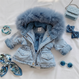 FurDream – Denim Look – Winterjas met Capuchon
