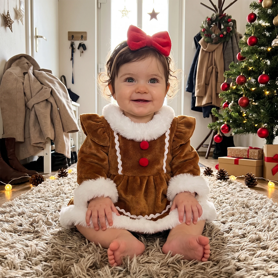 LittleGinger – Warm & Feestelijk – Baby Kerst Jumpsuit met Haarband