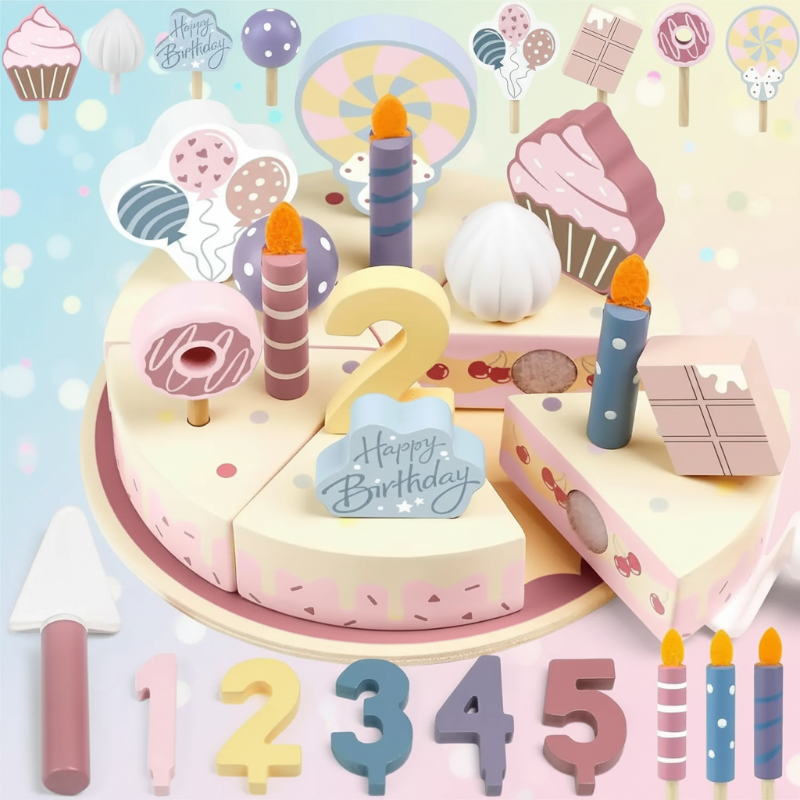 Wooden Cake Cutting Toy – Creatief & Rollenspel – Houten Verjaardagstaart