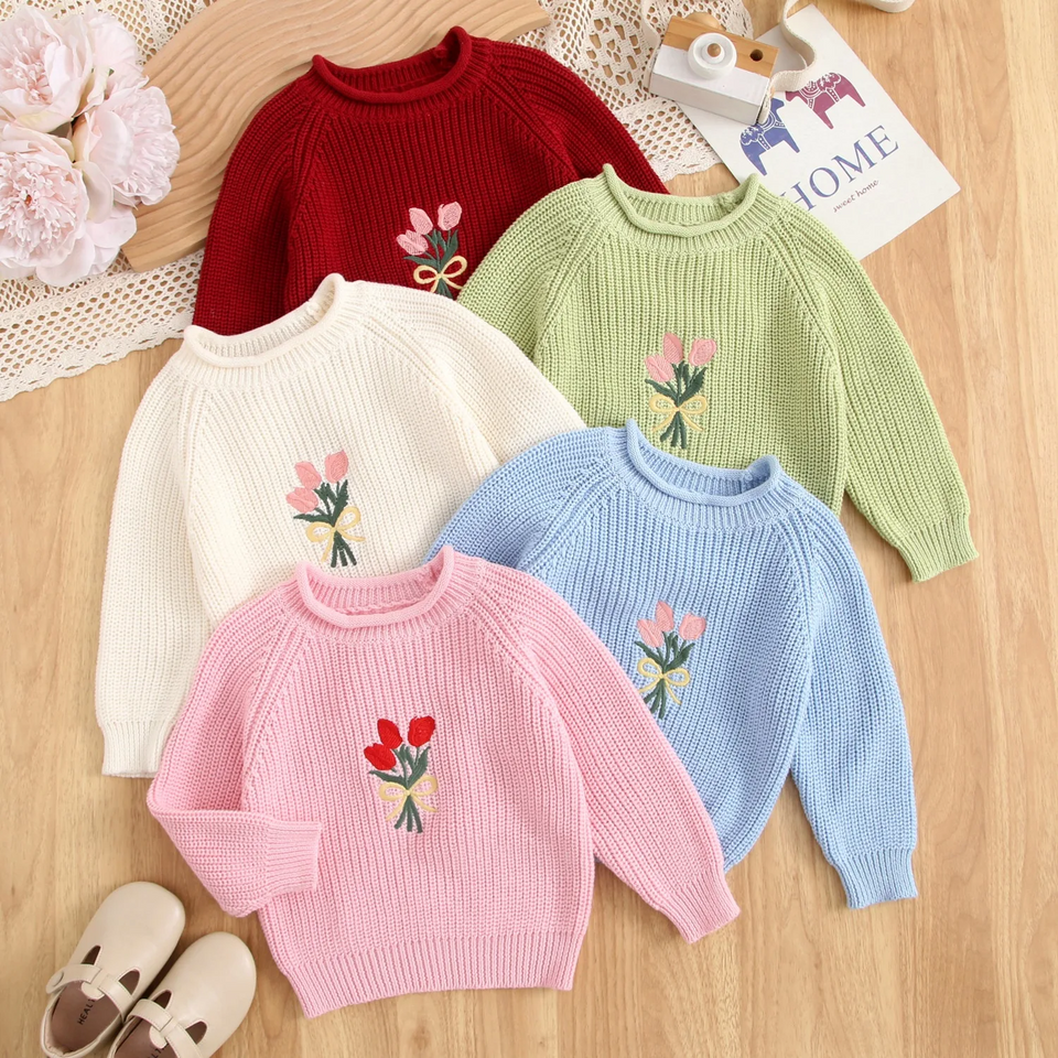 FloraBloom – Zacht & Vrolijk – Kindertrui met Bloemenborduursel
