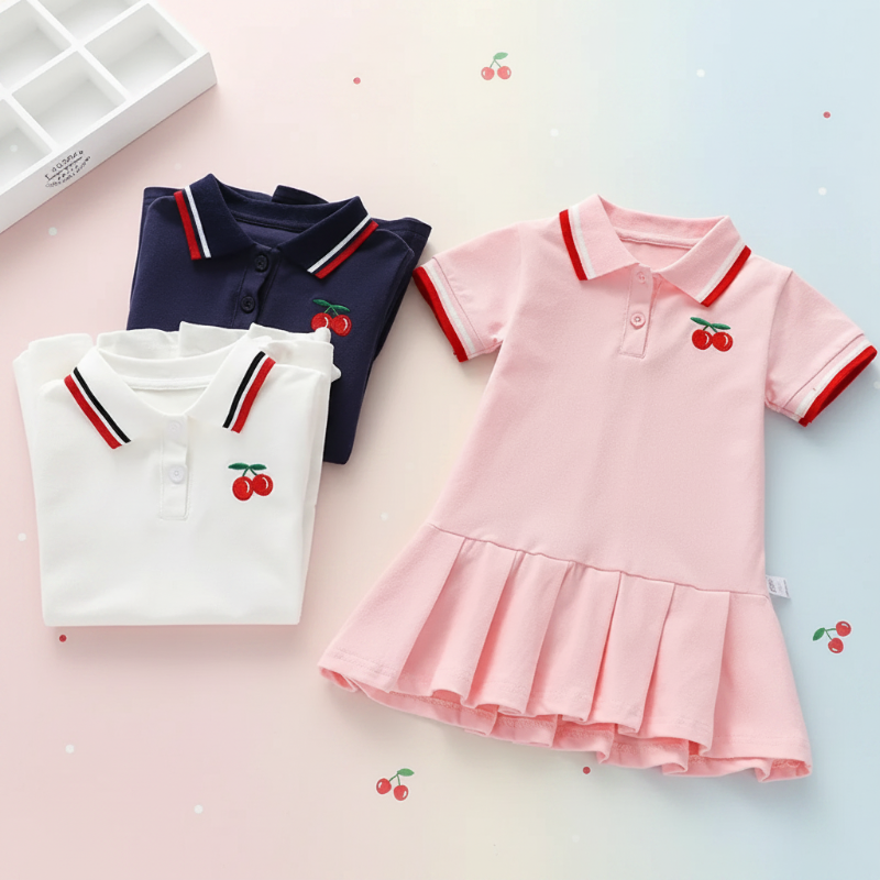 PetitJoy – Comfortabel & Stijlvol – Polo Jurk met Kersenprint