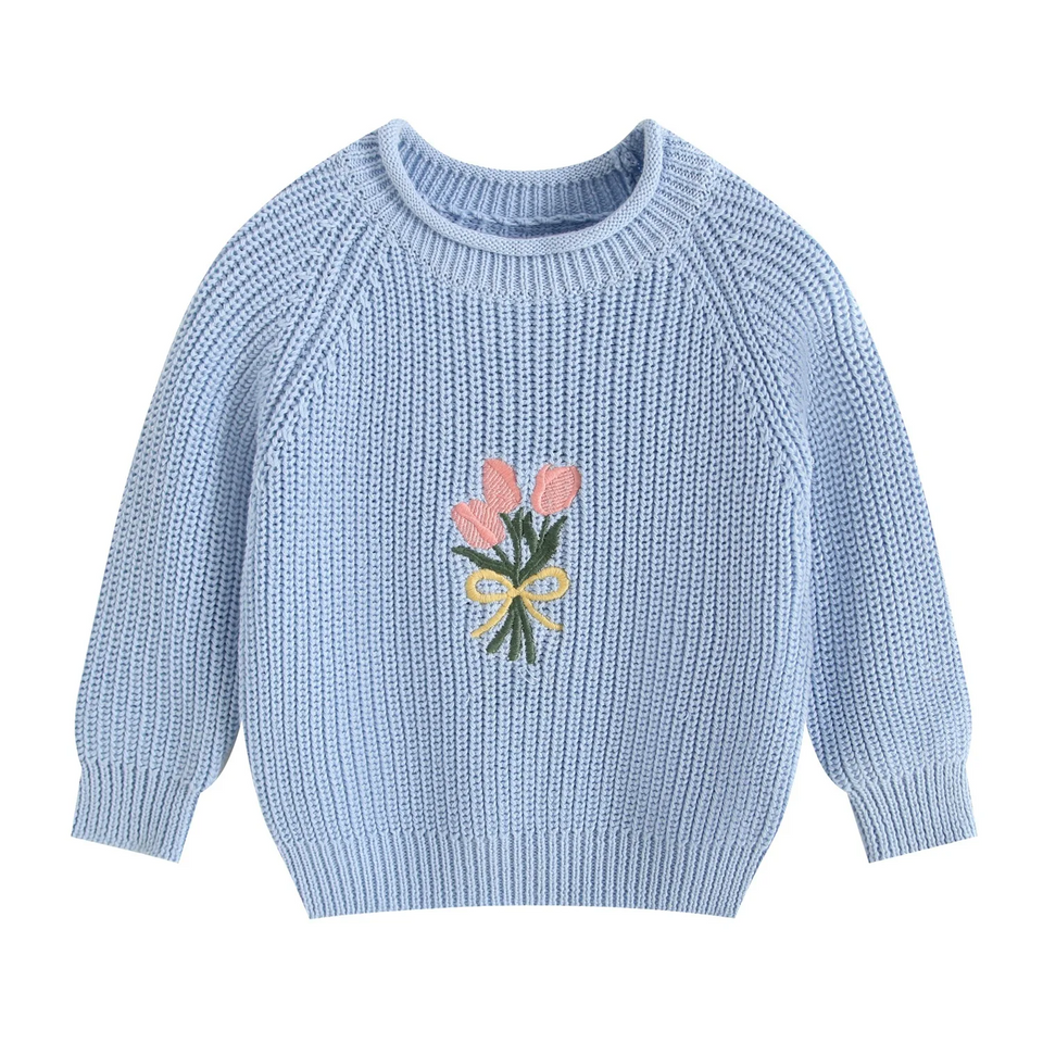 FloraBloom – Zacht & Vrolijk – Kindertrui met Bloemenborduursel