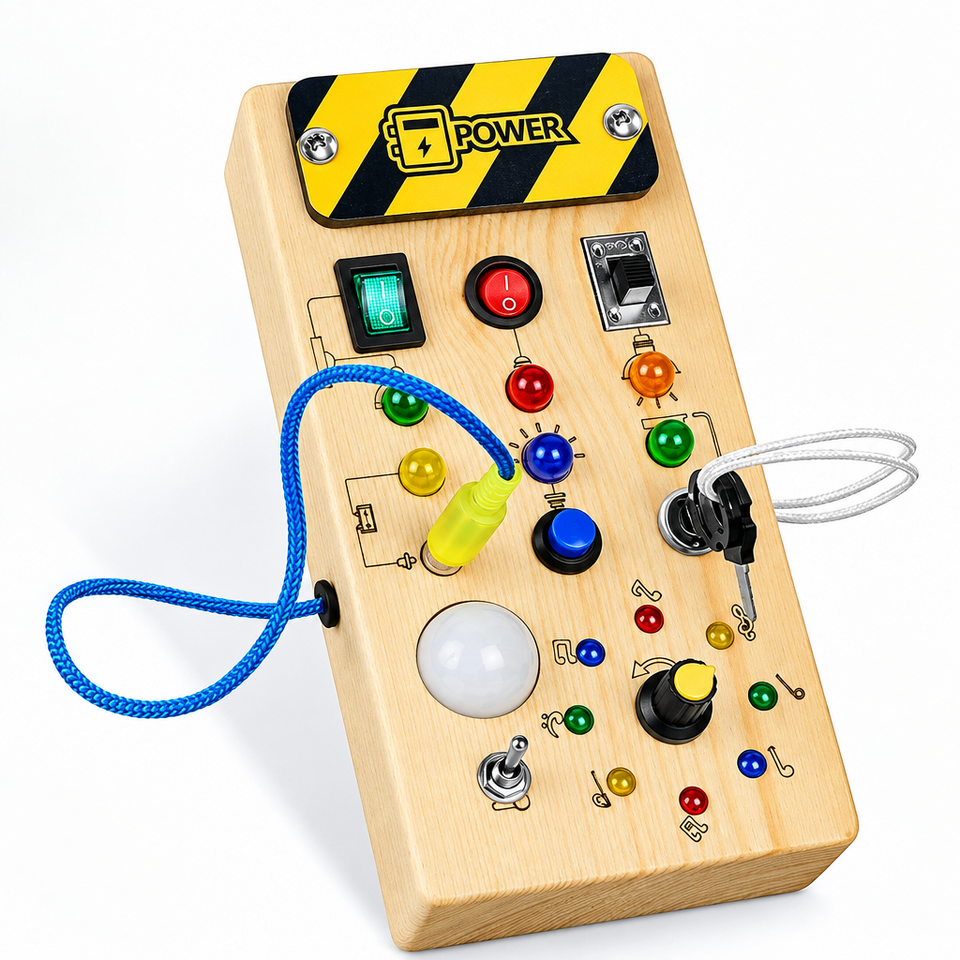 TinyTech – Houten Busy Board met Lichtjes & Schakelaars – Educatief Speelgoed
