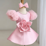 LittleRose – Elegant & Feestelijk – Meisjes Jurk met 3D Bloem en Pofmouwen