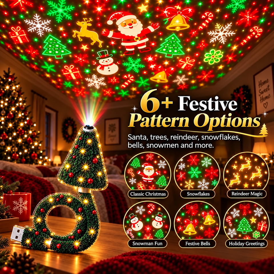 HolidayBeam – Feestelijk & Sfeervol – USB Kerstprojector met Lichtpatronen