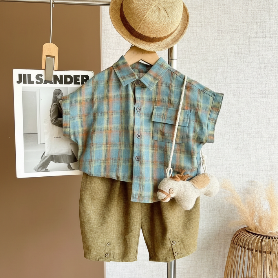 LittleGent – Trendy & Casual – Jongens Set met Geruit Shirt en Korte Broek