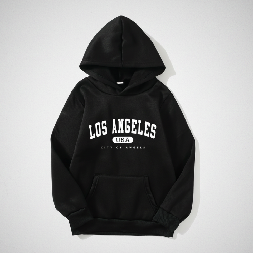 MiniUrban – Gezellig & Stijlvol – Trui met capuchon en Los Angeles/New York-print