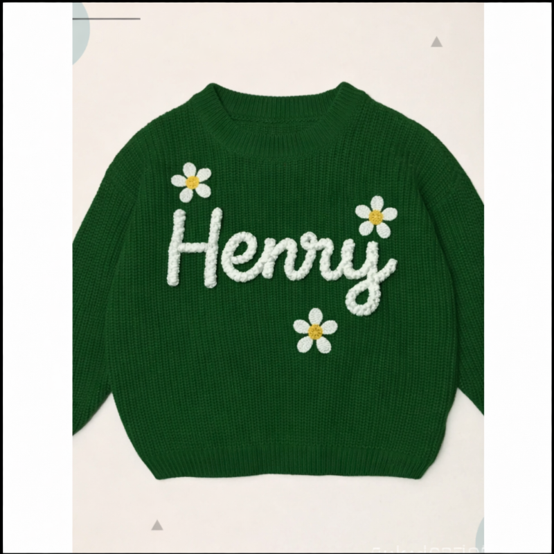 TinyStitch – Gepersonaliseerde Gebreide Naamtrui voor Kinderen