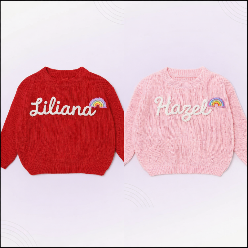 TinyStitch – Gepersonaliseerde Gebreide Naamtrui voor Kinderen