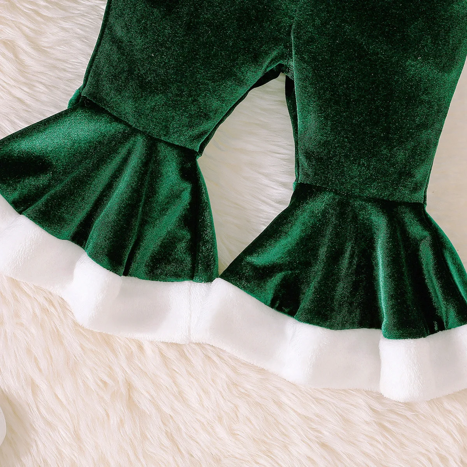 SantaBaby – Vrolijk & Knus – Baby 3 stuks Kerstset met Romper, Flared Broek en Hoed