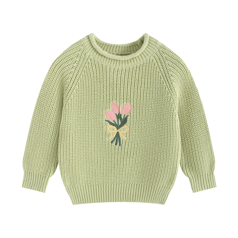 FloraBloom – Zacht & Vrolijk – Kindertrui met Bloemenborduursel