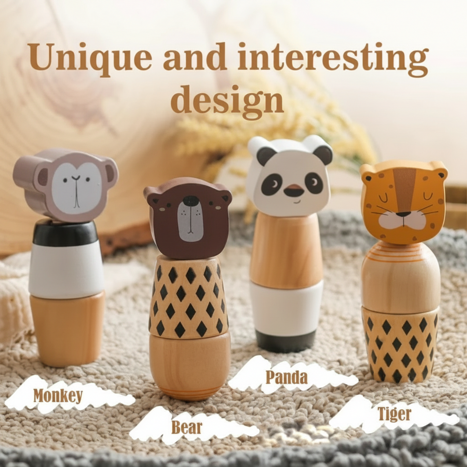 WoodyFriends – Motoriek & Plezier – Houten Dier Stapelspeelgoed