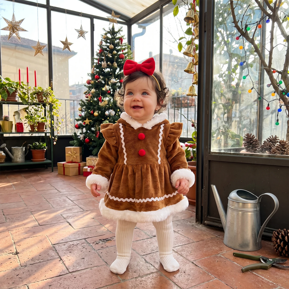 LittleGinger – Warm & Feestelijk – Baby Kerst Jumpsuit met Haarband