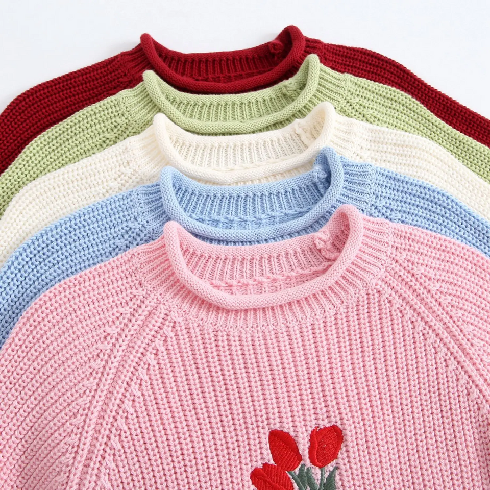 FloraBloom – Zacht & Vrolijk – Kindertrui met Bloemenborduursel