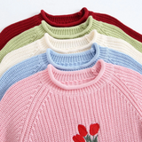 FloraBloom – Zacht & Vrolijk – Kindertrui met Bloemenborduursel