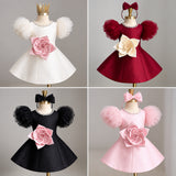 LittleRose – Elegant & Feestelijk – Meisjes Jurk met 3D Bloem en Pofmouwen