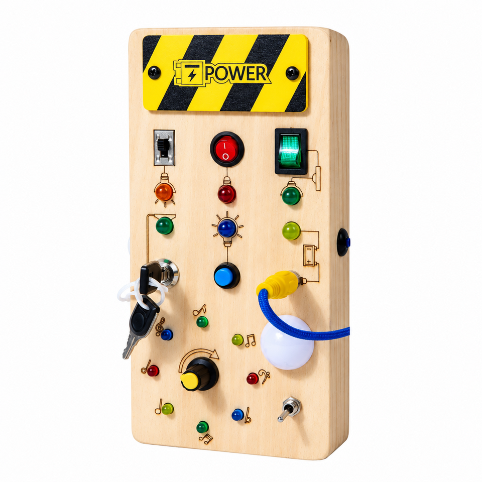 TinyTech – Houten Busy Board met Lichtjes & Schakelaars – Educatief Speelgoed