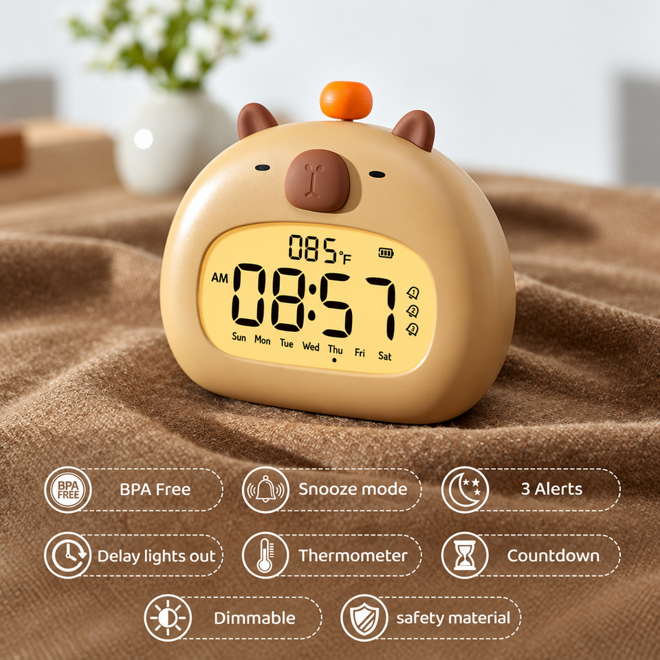 CappyClock – Schattig & Multifunctioneel – Digitale Kinderwekker met Nachtlampje
