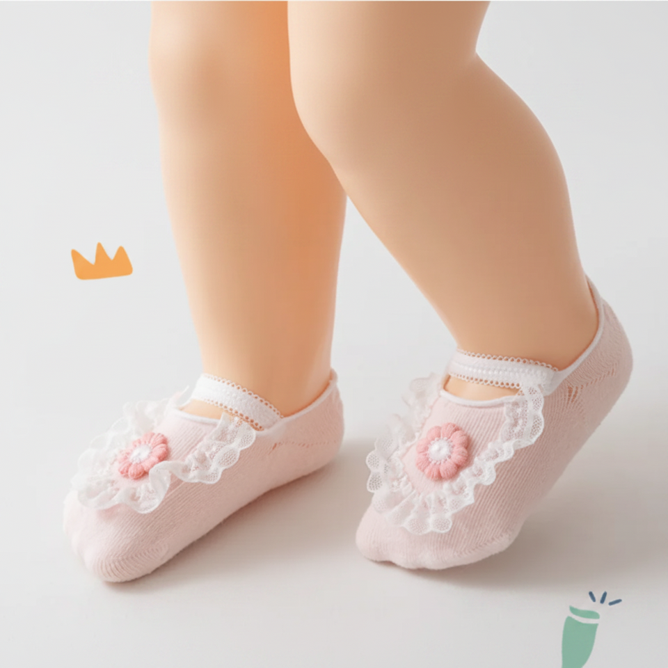 SweetFeet – Zacht & Schattig – Baby Sokken met Bloemen en Kanten