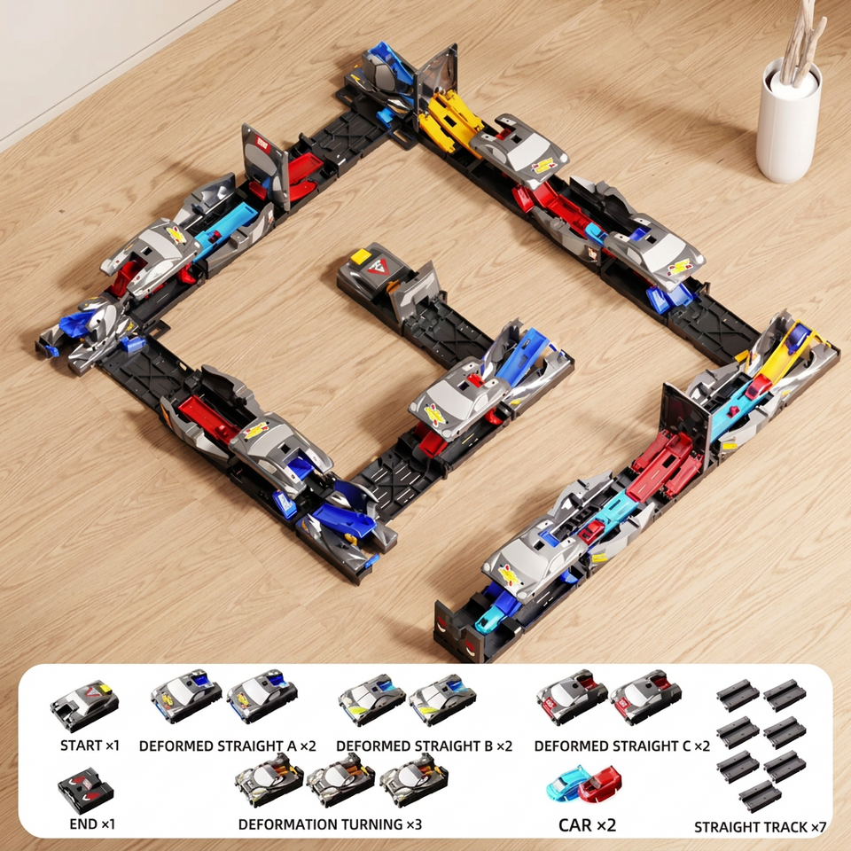 TrackRush – Snel & Creatief – Flexibele Racebaan met Transformeerbare Auto’s