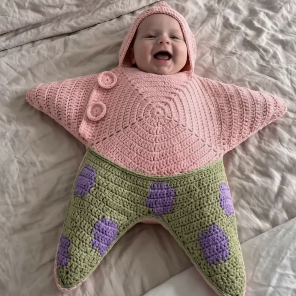 CozyStar – Zacht & Handgemaakt – Gebreid Baby Jumpsuit met Stervormig Ontwerp