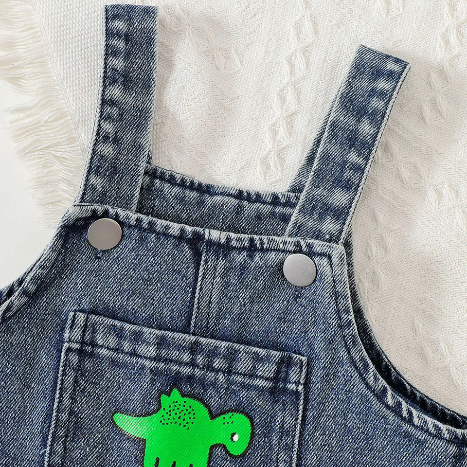DinoDenim – Stoer & Speels – Kinder Tuinbroek met Cartoonprints
