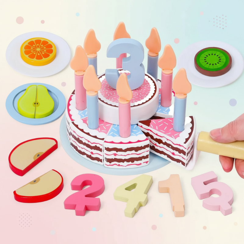 Wooden Cake Cutting Toy – Creatief & Rollenspel – Houten Verjaardagstaart