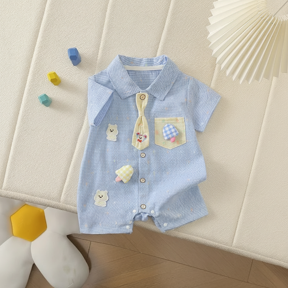 KiddoStyle – Schattig & Zacht – Kinder Jumpsuit met Stropdas en Patch