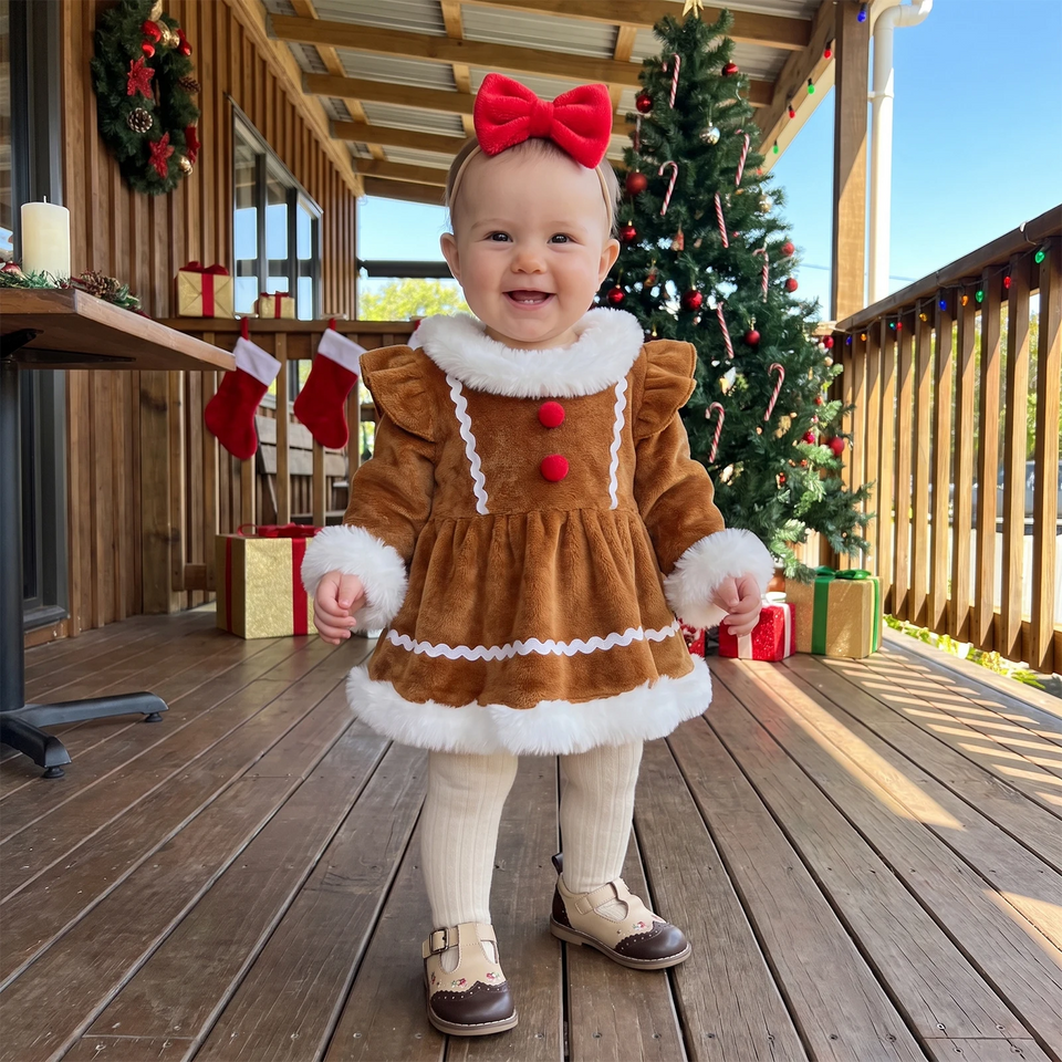 LittleGinger – Warm & Feestelijk – Baby Kerst Jumpsuit met Haarband