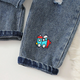 DinoDenim – Stoer & Speels – Kinder Tuinbroek met Cartoonprints