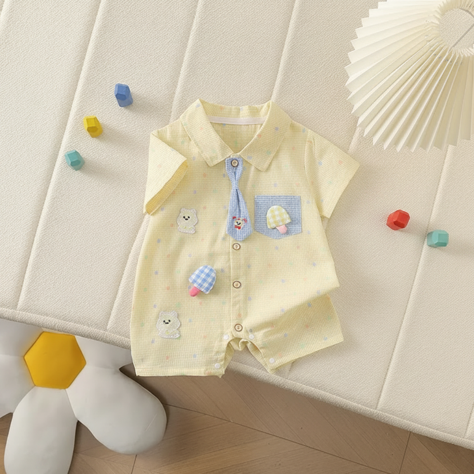 KiddoStyle – Schattig & Zacht – Kinder Jumpsuit met Stropdas en Patch