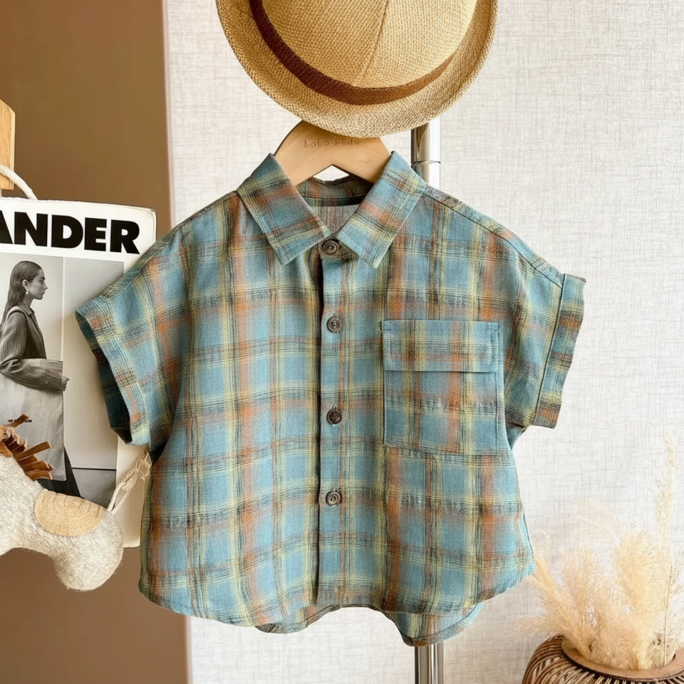 LittleGent – Trendy & Casual – Jongens Set met Geruit Shirt en Korte Broek