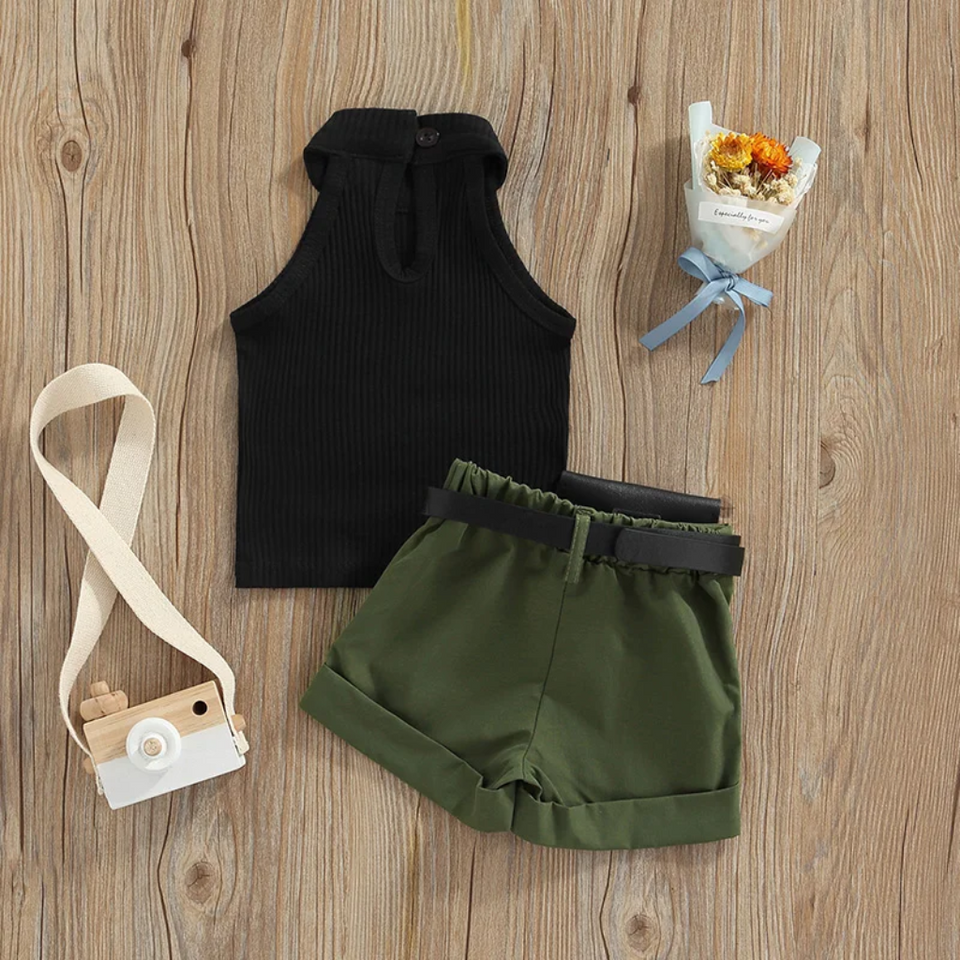 MiniFashionista – Elegant & Trends – Meisjes Set met Top, Short en Heuptasje