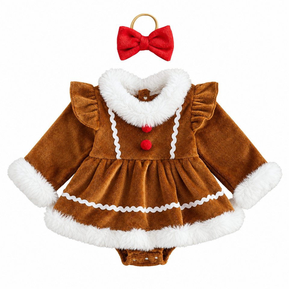 LittleGinger – Warm & Feestelijk – Baby Kerst Jumpsuit met Haarband